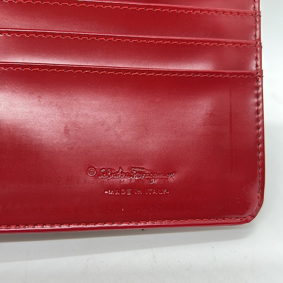 Salvatore Ferragamo Authentic Vintage Red/Black Leather Trifold Wallet Purse - Picture 5 of 6